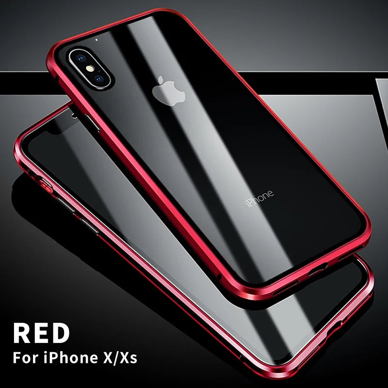 Metal Magnetic For iPhone 17 16 15 12 Pro 13 11 Xr Xs Max Mini Air Phone Case Double-Sided Glass Cover Coque Fundas Clear Bumper