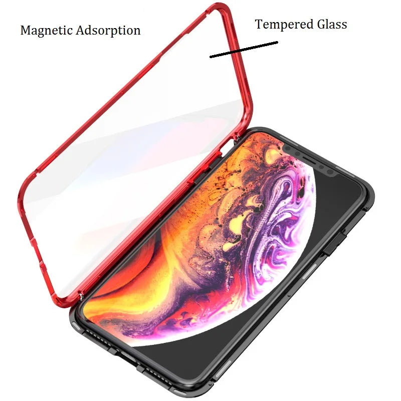 Metal Magnetic For iPhone 17 16 15 12 Pro 13 11 Xr Xs Max Mini Air Phone Case Double-Sided Glass Cover Coque Fundas Clear Bumper