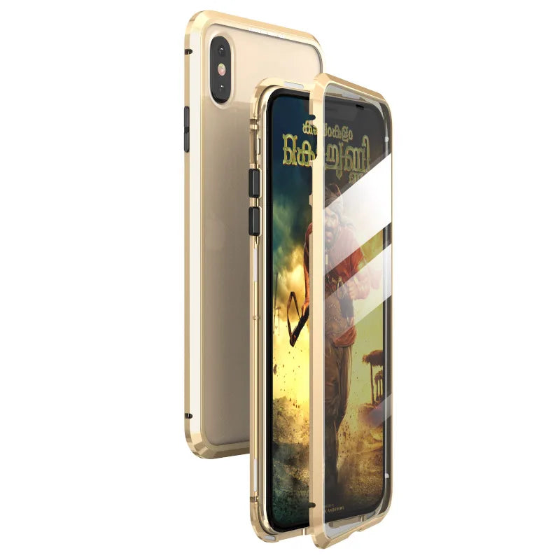 Metal Magnetic For iPhone 17 16 15 12 Pro 13 11 Xr Xs Max Mini Air Phone Case Double-Sided Glass Cover Coque Fundas Clear Bumper