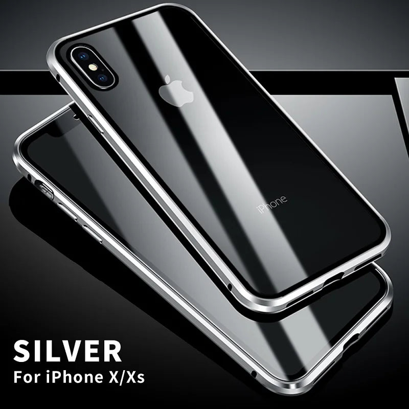 Metal Magnetic For iPhone 17 16 15 12 Pro 13 11 Xr Xs Max Mini Air Phone Case Double-Sided Glass Cover Coque Fundas Clear Bumper