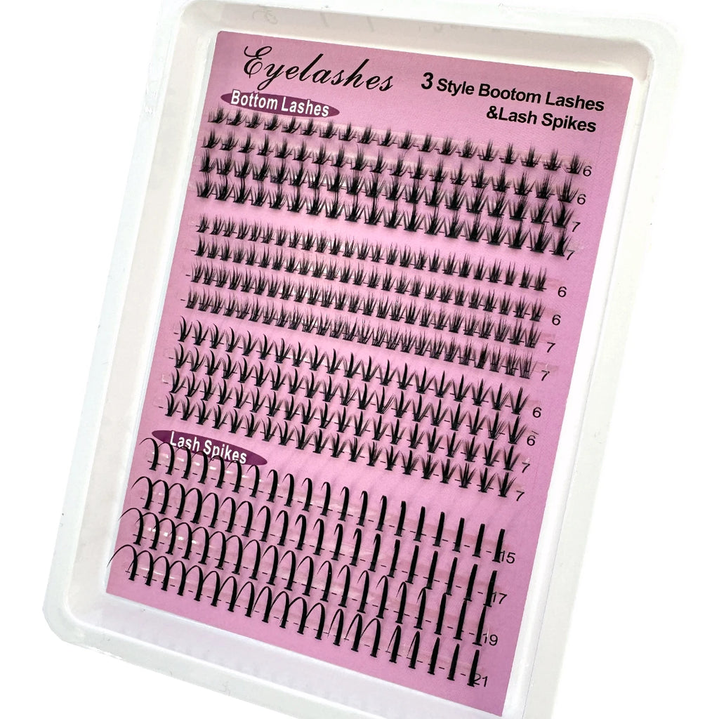 16 Rows Bottom Lashes (6-7mm) and Spikes (15-21mm) Mix DIY Eyelash Extension Wispy Individual Lash Spikes Clusters DIY Lashes Tools
