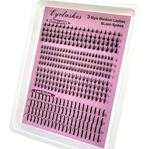 16Rows Bottom Lashes(6-7mm) and Spikes(15-21mm) Mix DIY Eyelash Extension Wispy Individual Lash Spikes Clusters DIY Lashes Tools