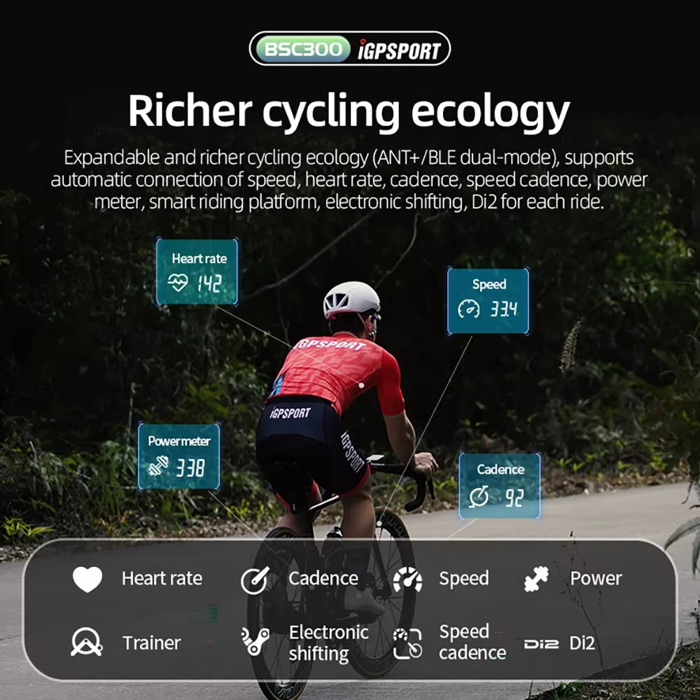 iGPSPORT BSC300 Bike Computer GPS Global ANT+ Sensors Bicycle Odometer Navigation Support Electronic Shifting Smart Trainer
