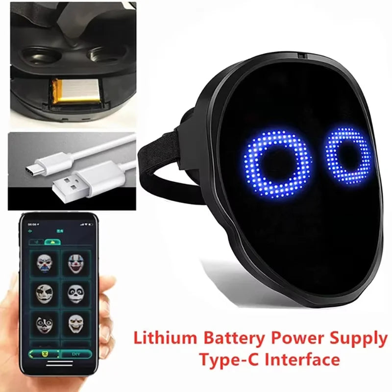 Led Mask with Gesture Sensing,Bluetooth APP Control Programmable Smart Display Face Transforming Light Up Halloween Mask