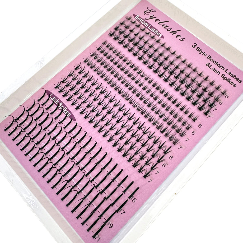 16 Rows Bottom Lashes (6-7mm) and Spikes (15-21mm) Mix DIY Eyelash Extension Wispy Individual Lash Spikes Clusters DIY Lashes Tools