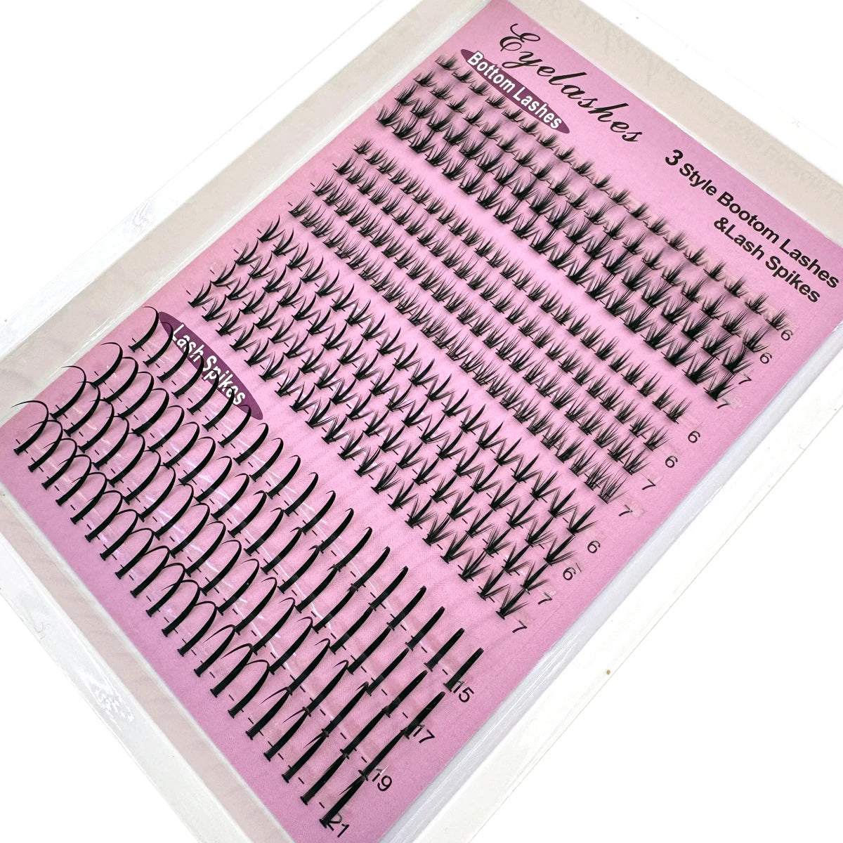 16Rows Bottom Lashes(6-7mm) and Spikes(15-21mm) Mix DIY Eyelash Extension Wispy Individual Lash Spikes Clusters DIY Lashes Tools
