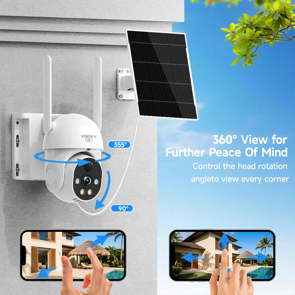 8MP 2K HD WIFI Wireless PTZ Solar Cctv Camera Battery Powered Outdoor IP65 Waterproof IP Security Iphone Camera PIR Night Vision