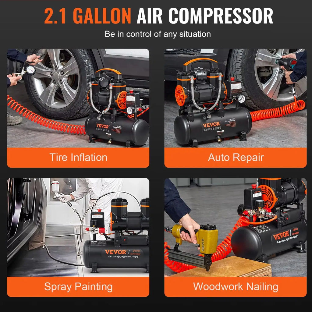 SucceBuy Silent Air Compressor 900W 1450W 1800W Quiet Oil-free Portable Air Pump for Repair Tire Inflation Whisper Compressor
