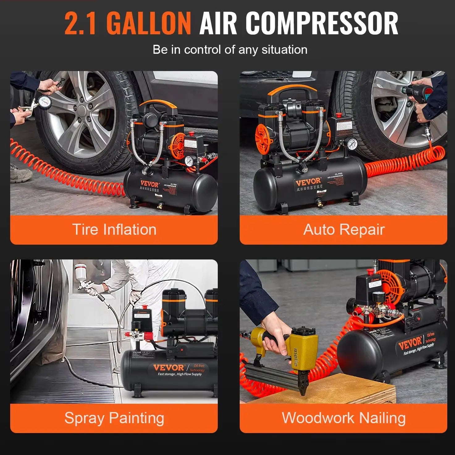 SucceBuy Silent Air Compressor 900W 1450W 1800W Quiet Oil-free Portable Air Pump for Repair Tire Inflation Whisper Compressor