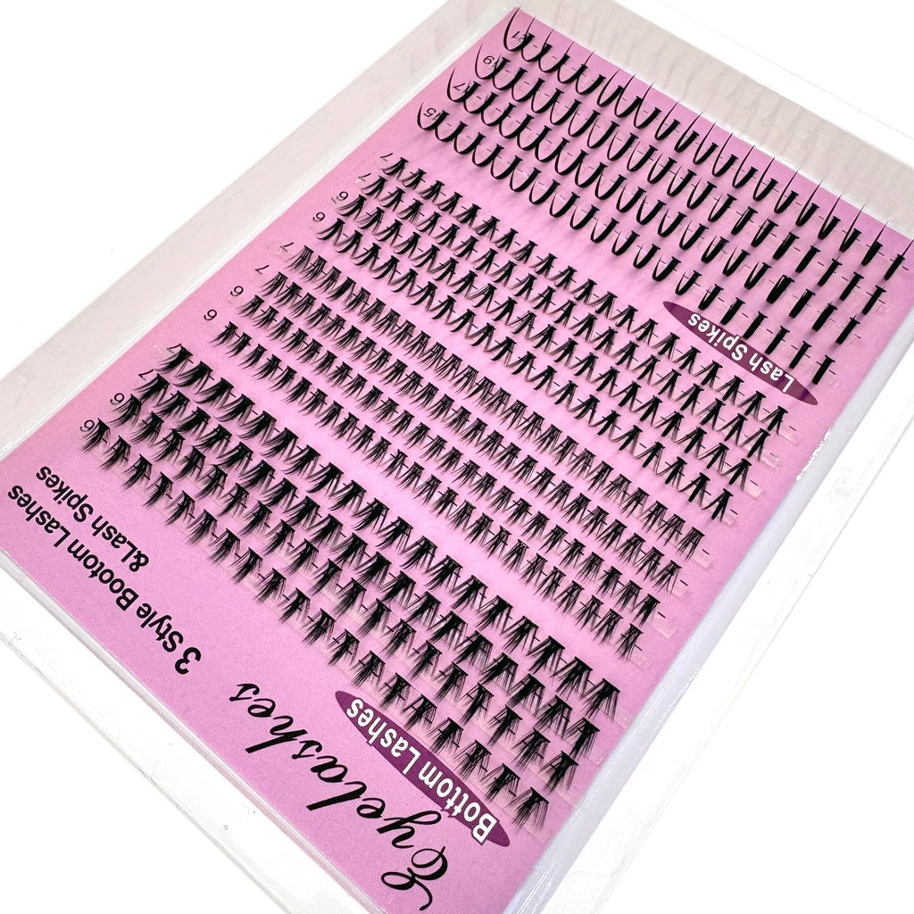 16 Rows Bottom Lashes (6-7mm) and Spikes (15-21mm) Mix DIY Eyelash Extension Wispy Individual Lash Spikes Clusters DIY Lashes Tools