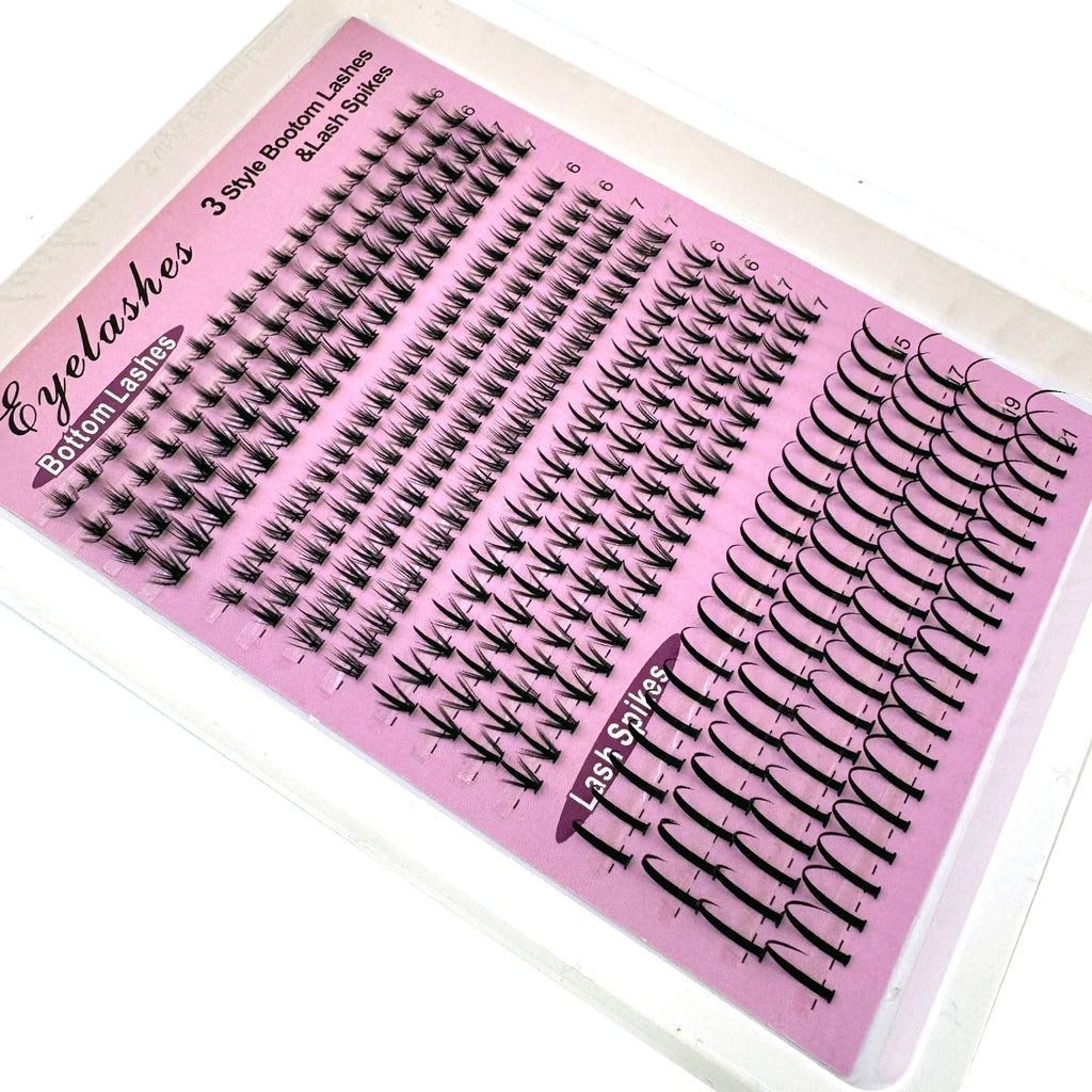 16 Rows Bottom Lashes (6-7mm) and Spikes (15-21mm) Mix DIY Eyelash Extension Wispy Individual Lash Spikes Clusters DIY Lashes Tools