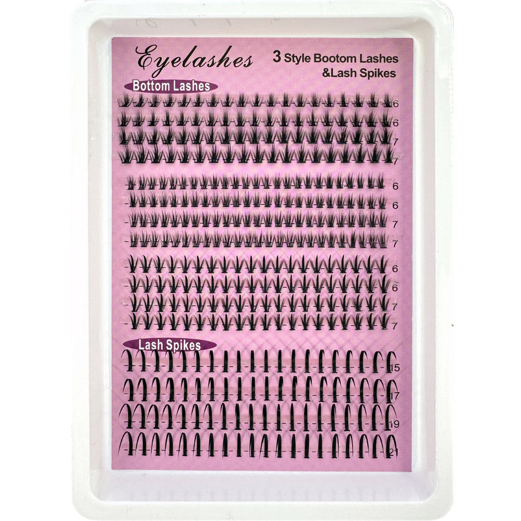 16 Rows Bottom Lashes (6-7mm) and Spikes (15-21mm) Mix DIY Eyelash Extension Wispy Individual Lash Spikes Clusters DIY Lashes Tools