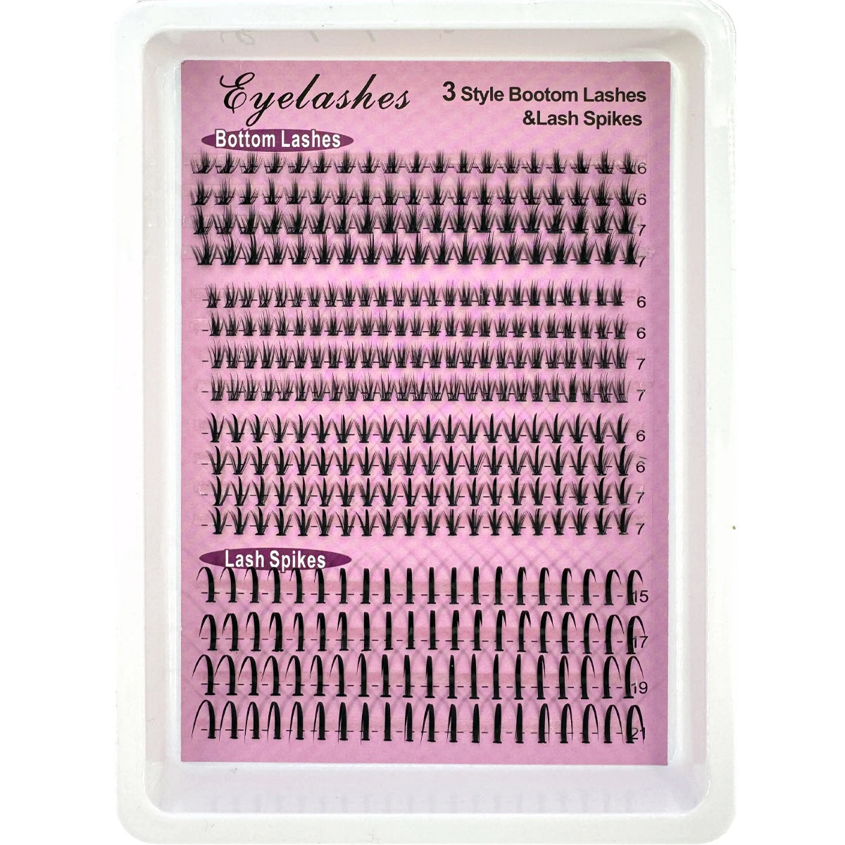 16Rows Bottom Lashes(6-7mm) and Spikes(15-21mm) Mix DIY Eyelash Extension Wispy Individual Lash Spikes Clusters DIY Lashes Tools